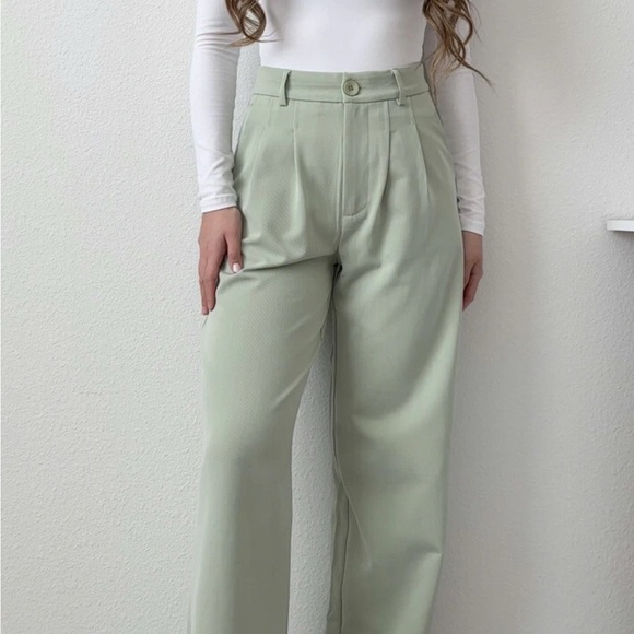 Princess Polly Pants - Princess Polly Sophisticated Green Wide Leg Pants with Tailored Fit